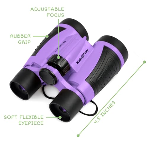 Adventure Kidz - Outdoor Exploration Kit, Children’s Toy Binoculars with Case, Flashlight, Compass, Fox Whistle, Magnifying Glass, Backpack. Great Kids Set for Camping, Hiking, STEM, Pretend Play. - color: Purple