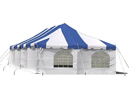 Party Tents Direct 20 x 40 Weekender Pole Tent with Sidewalls, Heavy Duty Waterproof PVC Blue and White Canopy, Easy Up Outdoor Event Pavilion Gazebo for Weddings, Parties, Graduations, and Banquets - color: Blue, size: 20' x 40'