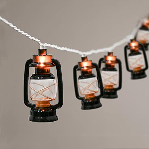 8.5Ft Black Mini Kerosene String Lights, Vintage Fairy Decorative Lights with 10 Mini Black Kerosene Lights, Connectable Outdoor Lantern Christmas Light for Bedroom Camping Wedding Garden Holiday - color: Black Oil Lights