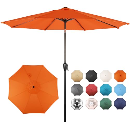 Sun-Ray 9' Round Patio Umbrella with Push-Button Tilt and Hand Crank Lift System, Market Umbrella for Porch, Deck, and Patio - color: Orange
