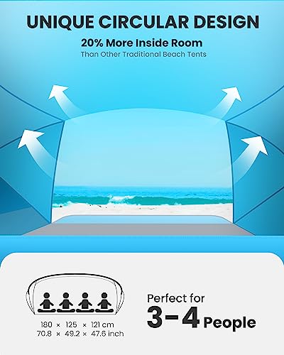 OutdoorMaster Beach Tent Sun Shelter for 3-4 Person, Pop Up Beach Tent Easy Setup with Sandbags, Portable Sun Shade Canopy with Carrying Bag for Beach & Outdoor, UPF50+ UV Protection, Family Size - color: Blue, size: Compact Travel Size