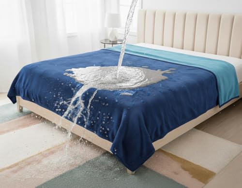 King Size Waterproof Blanket – Spill-Proof, Water-Resistant Flannel Blanket for Bed, Couch, Kids & Pets Protection, Reversible Cozy Design (Navy Blue & Abyss Green, 90x108) - color: Navy Blue & Abyss Green, size: King