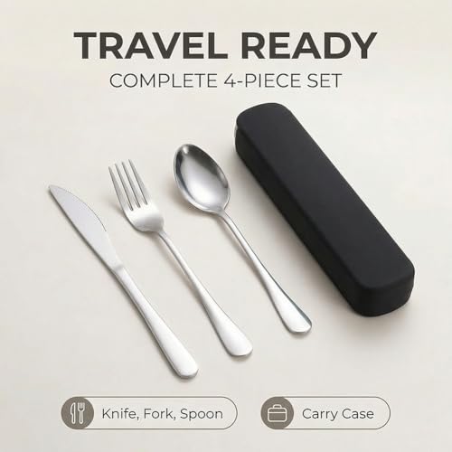 Portable Utensils Set,3-Piece Reusable Silverware,Travel Utensils with Case for Lunch Camping Picnic(Black) - color: Black