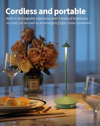 Modern Cordless Table Lamp Set of 2, Portable LED Desk Lamps, 4000mAh Rechargeable Battery Operated Lighting for Bedroom Dining Room Restaurant Coffee Shop Camping Night Light (Green) - color: Green (2 Pack)