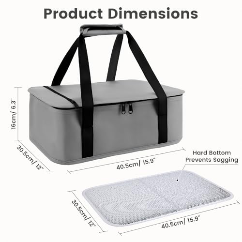 Insulated Reusable Casserole Carrier Bag for Hot or Cold Food, Portable Thermal Food Carrier Fits 9×13 & 11×15 Baking Pans, Travel Picnic Cake Transport Lunch Bag, Grey - size: Standard Gray