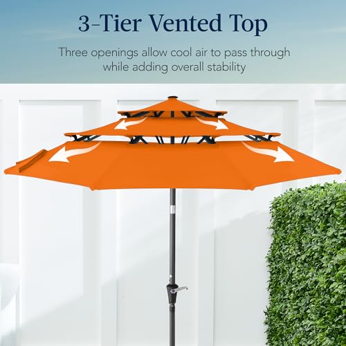 Best Choice Products 10ft 3-Tier Market Patio Umbrella, Outdoor Sun Shade with Tilt, Crank Lift, 8 Ribs for Backyard, Deck, Poolside - color: Orange