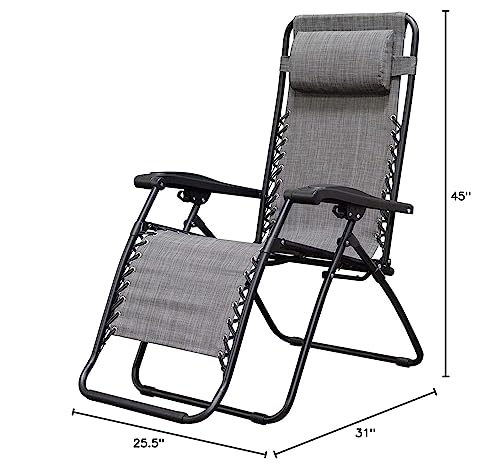 Caravan Sports Zero Gravity Outdoor Portable Folding Camping Lawn Deck Patio Pool Recliner Lounge Chair for Adults, Adjustable Headrest, Gray - color: Grey