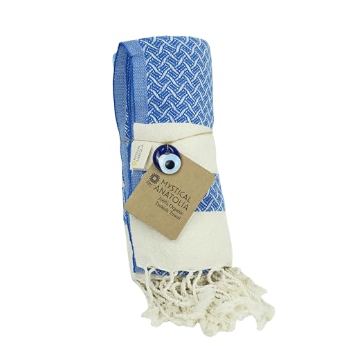 mysticalanatolia Turkish Beach Towel Oversized Cotton Sand Free Quick Dry Lightweight Peshtemal Large Travel Yoga Picnic Blanket Absorbent Compact 39x79 Blue - color: Blue