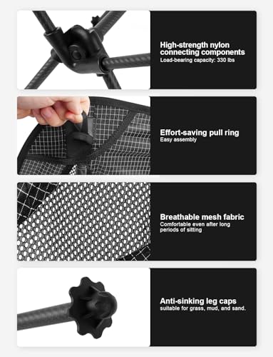Camping Chair, Carbon Fiber Frame 1.6 lbs Ultralight Folding Chair, Compact Portable Camp Chair for Adults, Backpacking, Hiking, Outdoor, Travel