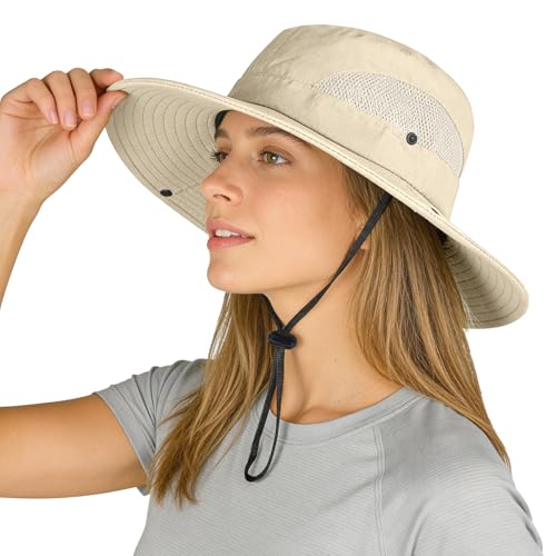 ZOORON Sun Hats for Men Women, Wide Brim Safari Hats UV Protection UPF50+ Waterproof Boonie Hats for Fishing Hiking Camping - color: 1pack-light Beige
