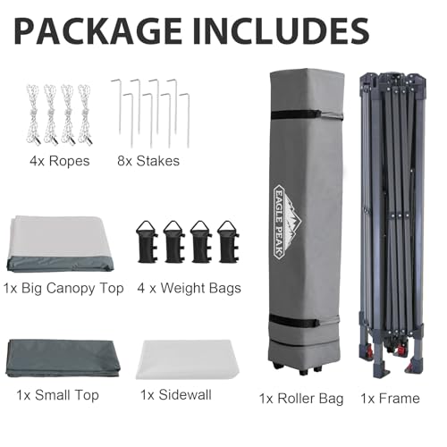 EAGLE PEAK 13x13 Pop up Canopy Tent w/One Wall, Instant Canopy Easy Set up Folding Shelter w/One Privacy Curtain, 169 Square Feet Sun Shade, Light Gray - color: Light Gray