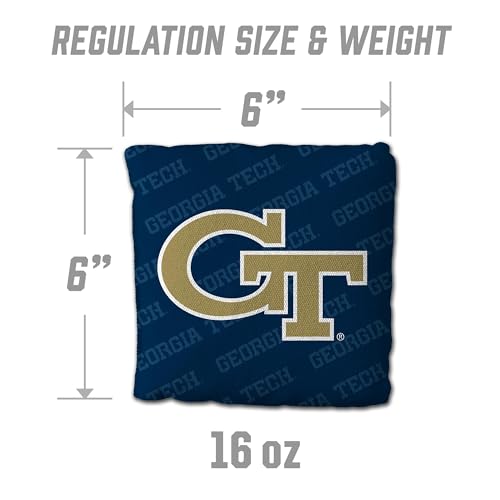 YouTheFan Officially-Licensed NCAA Set of 4 Cornhole Bags - All Weather Regulation 6” x 6” Size - 16oz Weight - Designed in USA - color: Georgia Tech Yellow Jackets - Blue