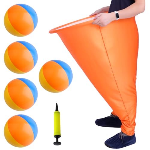 Granny Pants Yard Game Set for Adults, Oversized Granny Pants with 5 Bouncy Balls and 1 Pump, Giant Stretchy Pants, Fun Tossing Games Props for Outdoor Parties, Group Gatherings and Family(Orange) - color: Orange, size: Large