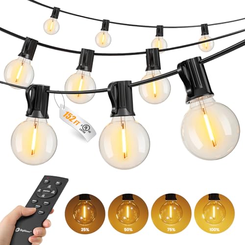 Brightown Outdoor String Lights, 152FT Shatterproof LED Patio Lights with 48 Dimmable Plastic G40 Bulbs, 2700K Waterproof Connectable Hanging String for Backyard, Cafe, Porch, Deck, Home Decor - size: 152FT - 48 Bulbs