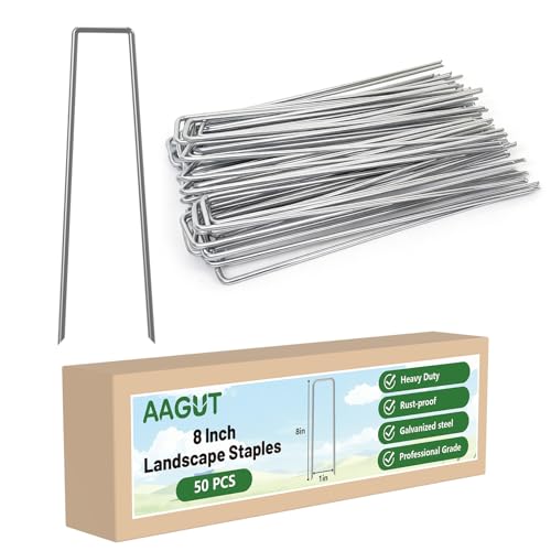 AAGUT Landscape Staples 8 Inch 11 Gauge Garden Staples 50 Pack, Galvanized Heavy Duty U-Shaped Sod Pins,Yard Ground Lawn Fence Stakes for Weed Barrier Fabric Irrigation Tubing - color: Silver, size: 8'' x 50Pcs-11Ga