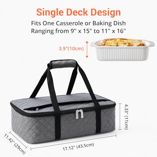 Insulated Casserole Carrier Portable Food Tote for Hot or Cold – Fits 9"x13" Baking Dish, Lasagna Holder for Parties, Picnic, Travel, Beach - Grey - color: Gray