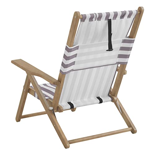 Lavish Home Set of 2 Beach Chair - Outdoor Weather-Resistant Wood Folding Chair with Backpack Straps - 4-Position Reclining Seat - Beach Essentials (Taupe Stripe) - color: Taupe Stripe, style: Set of 2