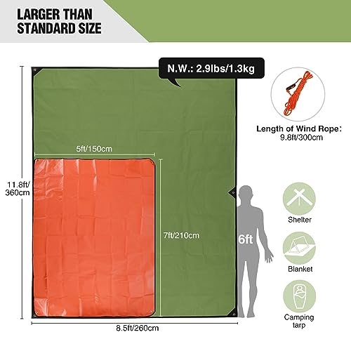 RedSwing Heavy Duty Survival Blanket, Waterproof Emergency Thermal Tarp, Multipurpose Reflective Insulated All Weather Blankets for Camping Hiking, Green,11.8 x 8.5 ft - color: Green 142''x102''