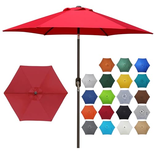 Blissun 7.5 ft Patio Umbrella, Yard Umbrella, Outdoor Market Umbrella with Push Button Tilt Crank (Red) - color: Red
