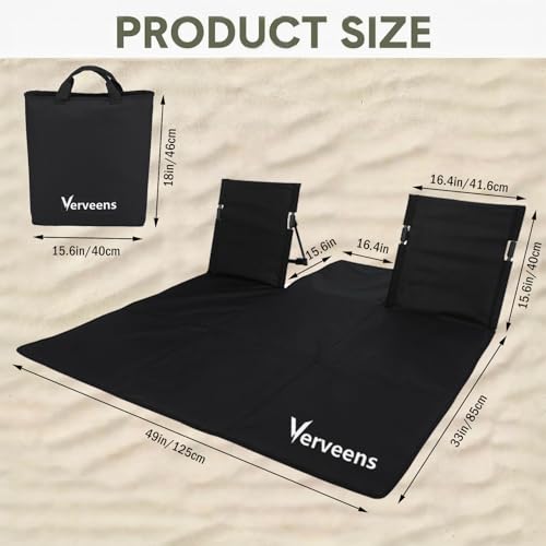2-Person Portable Beach Lounge Chair with Carry Bag - Lightweight Outdoor Picnic Mat with Back Support for Beach Picnic Concerts Camping & Park (Black) - color: Black