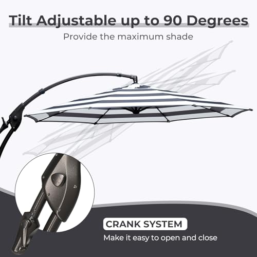 Grand patio 12FT Outdoor Round Offset Umbrella Large Patio Aluminum Cantilever Umbrella with Base for Garden Deck Poolside (Black & White, 12 FT) - color: Black & White, size: 12 FT