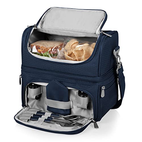 PICNIC TIME Star Wars Mandalorian Grogu Pranzo Insulated Lunch Box, Soft Sided Cooler Bag with Utensil Set, Dual Compartment Lunch Tote, (Navy Blue) - color: Star Wars Mandalorian Grogu - Navy Blue