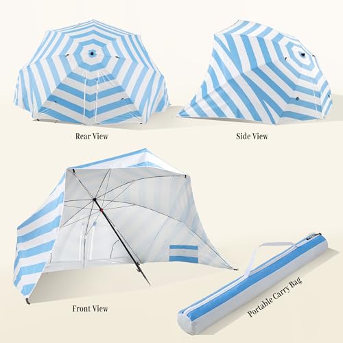 UPWELL Beach Tent Easy Set Up Canopy Sun Shelter Shade with UPF 50+UV Protection Portable Beach Umbrella Outdoor Sunwall with Sand Pockets for Fishing Backyard Camping(Sea Salt Stripe) - color: Sea Salt Stripe