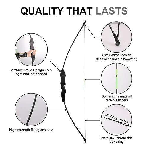 Dostyle 44" Bow and Arrow Set for Kids Children Outdoor Youth Recurve Bow Junior Archery Training for Kids Teams Game Gift - color: Black
