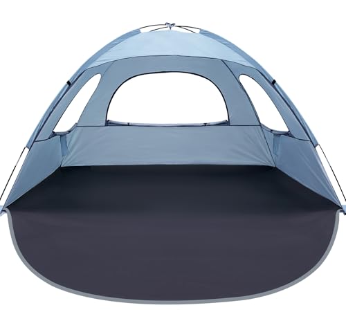 WhiteFang Beach Tent Anti-UV Portable Sun Shade Shelter for 3/4/6/8 Person, Extendable Floor with 3 Ventilating Mesh Windows Plus Carrying Bag, Stakes and Guy Lines - color: Sierra Blue, size: 3 Person