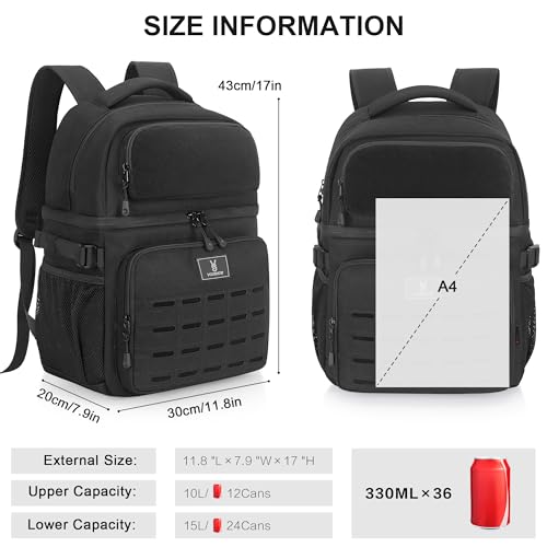 VS VOGSHOW Insulated Double Deck Cooler Backpack for Men Women, 36 Cans Large Leakproof Cooler Bag for Camping, Hiking, Picnic, Fishing, Beach, Travel - color: Black