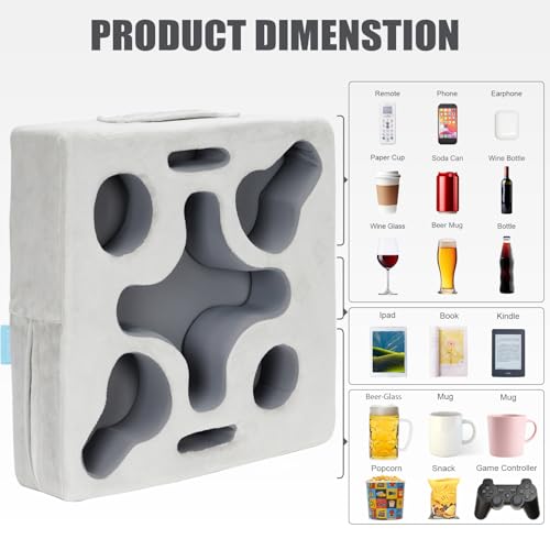 Couch Cup Holder-Sofa Cup Holder Pillow Tray Caddy Cupholder Hearted for Bed, Rv, Tv, Car, Man Cave, Backseat for Remote, Drinks, Snacks (Square-Silver Grey) - color: SilverGrey