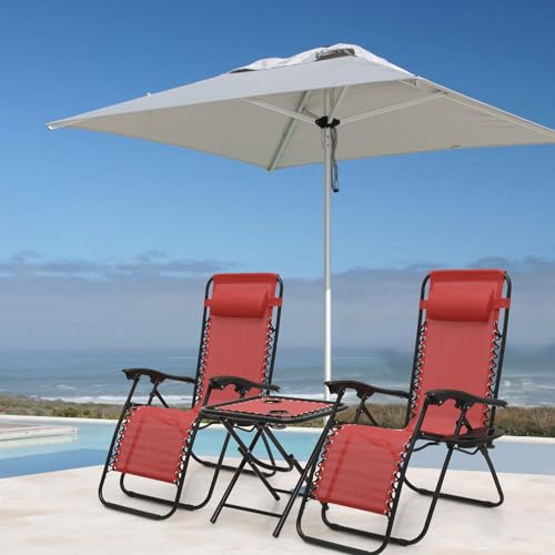 Athena Collection Zero Gravity Outdoor Lounge Chair Set of 2 with Side Table, 25" Width Pool Lounge Lawn Chairs Reclining with Cup Holder, Outdoor Chaise for Beach Patio Backyard Outside, Dark Red - color: Dark Red, style: 25" Width