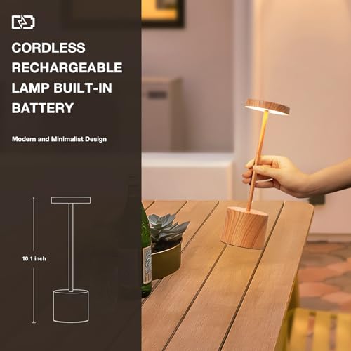 Kakanuo Wooden Rechargeable Cordless Lamp - Touch Control, 3 Color Temperature, LED Outdoor Wireless Lamp, Battery Operated Lamps, Stepless Dimmable, Set of 2 - color: Wood