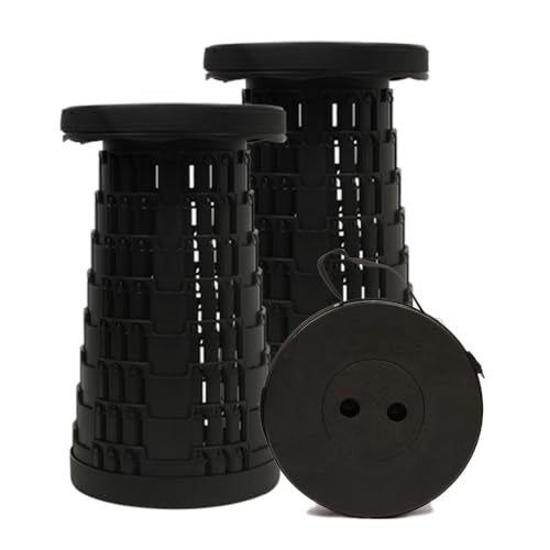JAEMEYEM 2 PCS Upgraded Collapsible Stool Chair, Max 660lb Folding Stool, Lightweight, Sturdy, Adjustable, Portable, Foldable Seat Stools for Outdoor Camping Fishing Hiking BBQ - color: Black, size: 2 pack