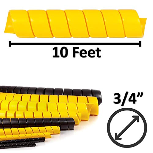 Electriduct 3/4 Inch Heavy Duty Spiral Wrap HDPE Flexible Plastic Cable Sleeve Hose Protector 10 Feet - Yellow - color: Yellow, size: 0.75 in - 10 ft