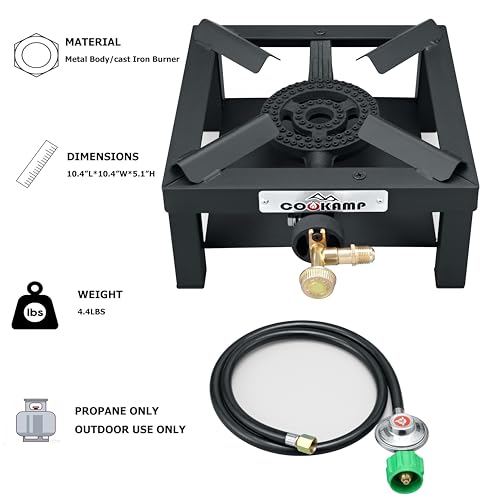 COOKAMP Propane Burner Angle Iron Camp Stove with CSA Listed Regulator and 4ft Hose (SA1200v2)