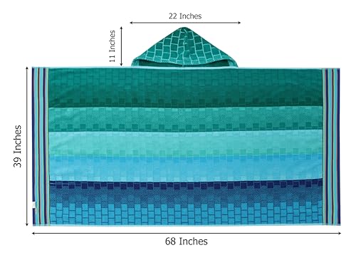 COTTON CRAFT Hooded Beach Towel – Oversized 39 x 68 Towel with Hood for Adults - 100% Cotton Velour Terry Jacquard Towel - Pool Bath Wrap - 450 GSM Soft Absorbent Quick Dry – Blue Tiles - color: Blue Tiles, size: 1 Pack - 39x68 Hooded