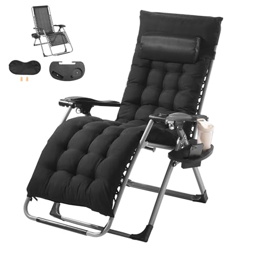 VEVOR Zero Gravity Chair, 26 inch Zero Gravity Recliner Lounge Chair for Indoor and Outdoor, Adjustable Anti Gravity Chair with Cushion, Headrest, Footrest, and Cupholder, 500 lbs, Black - color: Black, size: 26 Inch