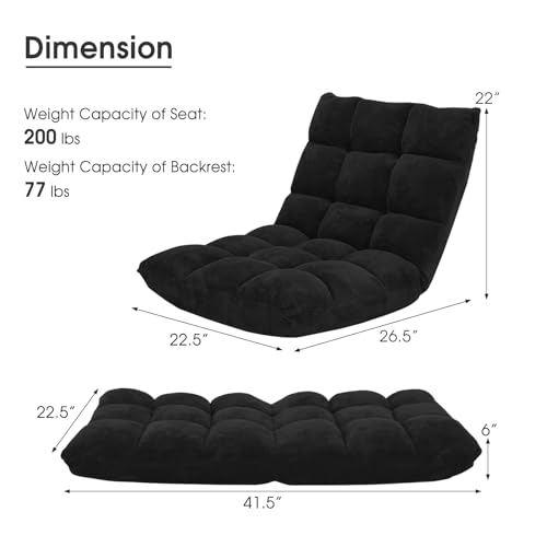 Giantex Folding Floor Chair with Back Support, 14 Adjustable Position, Padded Sleeper Bed, Couch Recliner, Floor Gaming Chair for Adults Meditation Living Room Bedroom, Black - color: Black, size: 26.5"x22.5"x22"