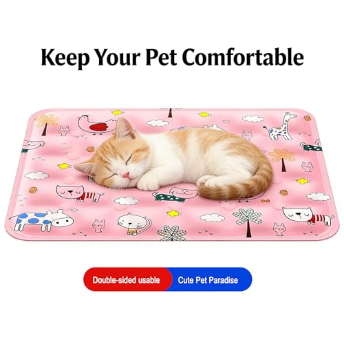 Water Fillable Pet Cooling Mat Pressure-Activated Gel Pad for Dogs & Cats, Scratch-Resistant Summer Cooling Bed (Adorable Pet Park (Pink), Medium) - color: Adorable Pet Park (pink), size: Medium