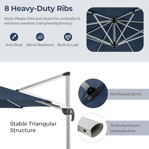 Cantilever Patio Umbrella Aluminum Offset Umbrella with 360-Degree Rotation & Adjustable Tilt, Large Patio Offset Umbrella for Garden, Pool, Backyard & Deck - color: Navy Blue, size: 11ft