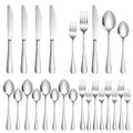 Silverware Set 20 Piece Stainless Steel Flatware Set Silverware Utensils for 4 People Includes Forks Knives Spoons & Salad Forks Dishwasher Safe Durable Tableware for Home Restaurant or Outdoor Use - style: 20-Piece Silver