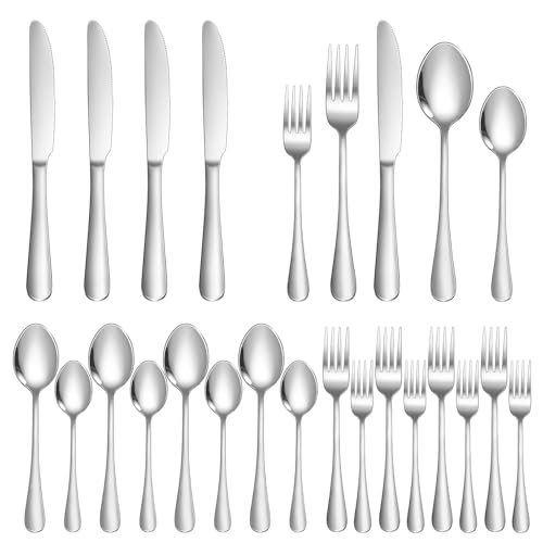 Silverware Set 20 Piece Stainless Steel Flatware Set Silverware Utensils for 4 People Includes Forks Knives Spoons & Salad Forks Dishwasher Safe Durable Tableware for Home Restaurant or Outdoor Use - style: 20-Piece Silver
