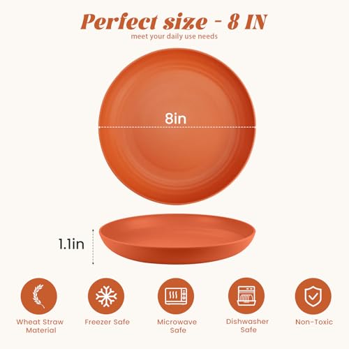 Homienly Deep Dessert Plates, Wheat Straw Plate Set of 6, Alternative to Plastic Plates Reusbale, Dishwasher and Microwave Safe Plates for Kitchen, Unbreakable Plate for Cake, Sncak (8 Inch, Multi) - color: 6 PCS Multi color, size: 8 IN