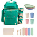 J World Picnic Backpack Cooler for 4. Insulated Picnic Basket Set with Folding Waterproof Blanket. Beach Camping Wedding Engagement Gift for Couples, Green - color: Green