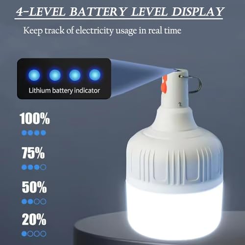 [1200lm] 90W 4 Power Display Camping Lights Portable Rechargeable Lantern Hanging Tent Lamp Battery Bulbs Outdoor High Bright 3 Mode for Power Outages Canopy Vendors Gathering Emergency 2 Pack - color: 90W-4 Level Power Display-2pack