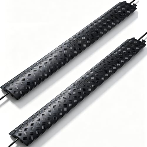 Heavy Duty Cord Cover 2 Pack 40 Inch Cable Protector Ramp 11000 lbs, Outdoor Floor Wire Cover with 1.6" Wide Channel, Modular Interlocking Anti Trip Cable Ramp for Driveway Sidewalk Garage(Black) - color: Black, size: Small