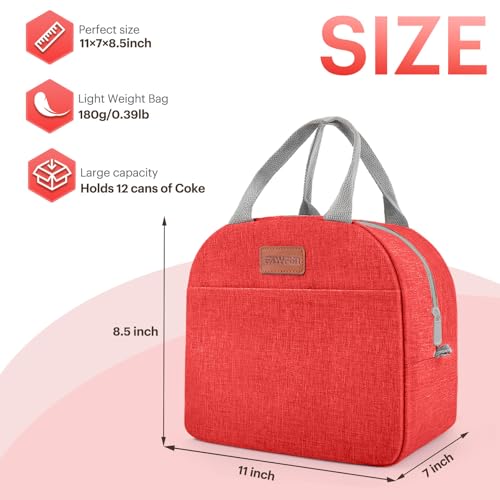 Lunch Bag for Women & Men Adult Insulated Lunch Box, Small Leakproof Cooler Food Lunch Containers Reusable High Capacity Lunch Tote Bags for Work, Travel, Outdoor (Red) - color: Red