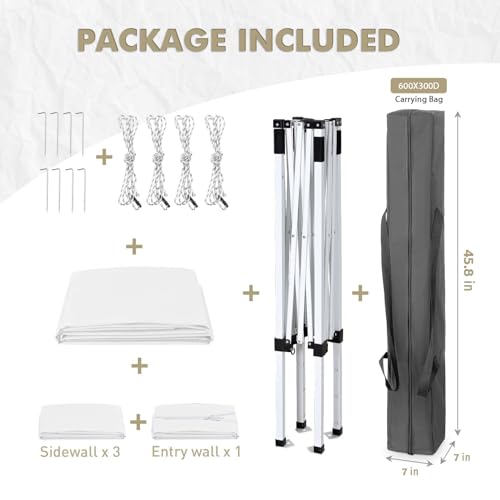 EAGLE PEAK 5x5 Instant Canopy with 4-Side Wall Panels, Small Pop up Portable Canopy Tent with Carry Bag, Light Weight Sun Shelter for Sports, Camping and Beach, White - color: White
