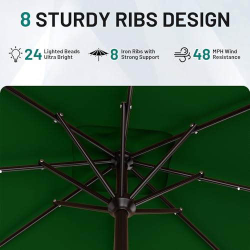 AreShark 8' X 10' Rectangular Patio Umbrella with Solar Lights, Lighted Solar Umbrella with Crank, Outdoor Table Umbrella for Garden, Deck, Backyard, Pool and Beach, Dark Green - color: Dark Green, size: 8 X 10 Ft